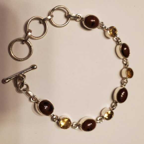 MAHOGANY  OBSIDIAN  &  CITRINE   STERLING  SILVER  BRACELET - Picture 1 of 5